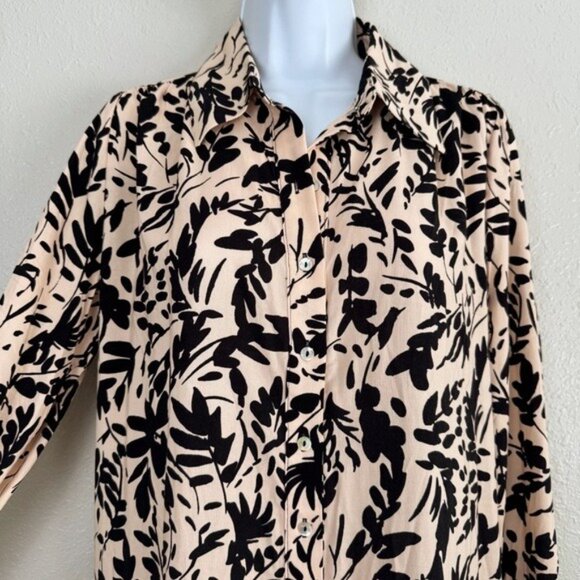 NWT H&M pink black floral print button front long sleeve shirt dress XS - Picture 4 of 12